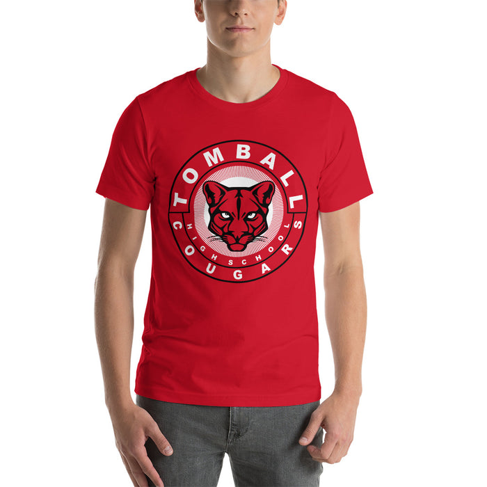 Man wearing a Tomball High School Cougars Premium Red Unisex T-shirt 02