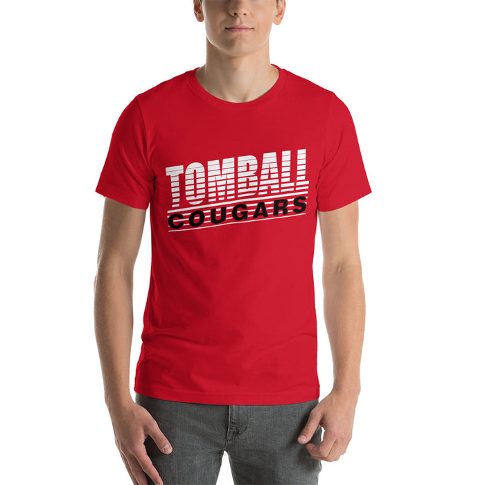 Man wearing a Tomball High School Cougars Premium Red Unisex T-shirt 32