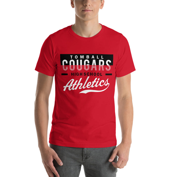 Man wearing a Tomball High School Cougars Premium Red Unisex T-shirt 48