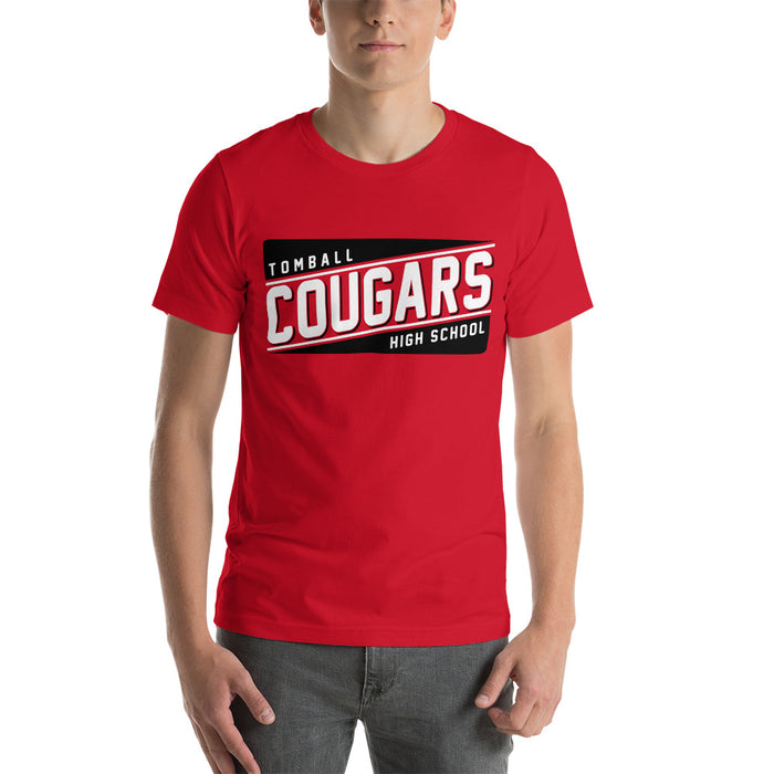 Man wearing a Tomball High School Cougars Premium Red Unisex T-shirt 84