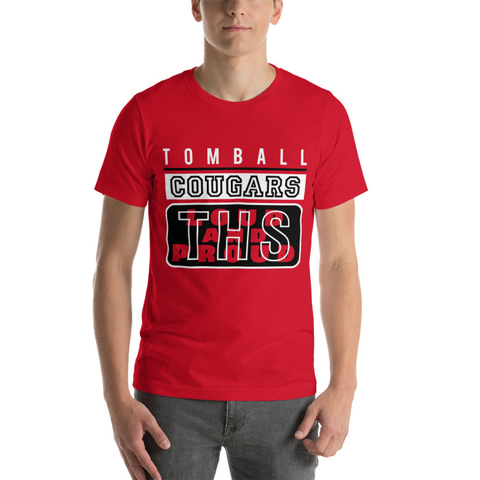 Man wearing a Tomball High School Cougars Premium Red Unisex T-shirt 86