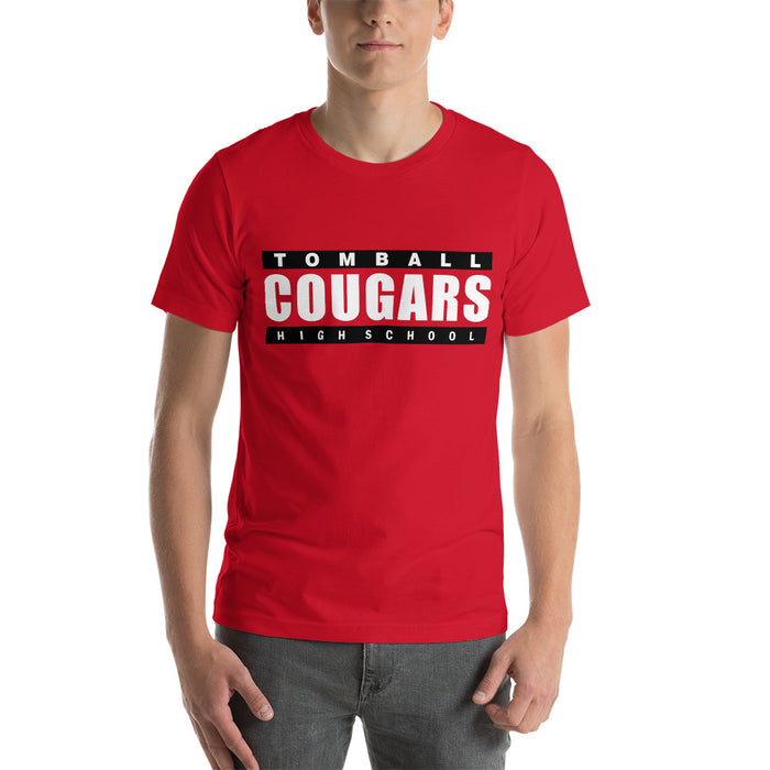 Man wearing a Tomball High School Cougars Premium Red Unisex T-shirt 98