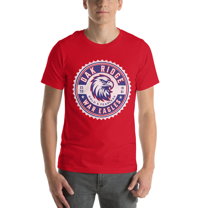 Man wearing Oak Ridge High School War Eagles Red Premium Unisex T-shirt 203