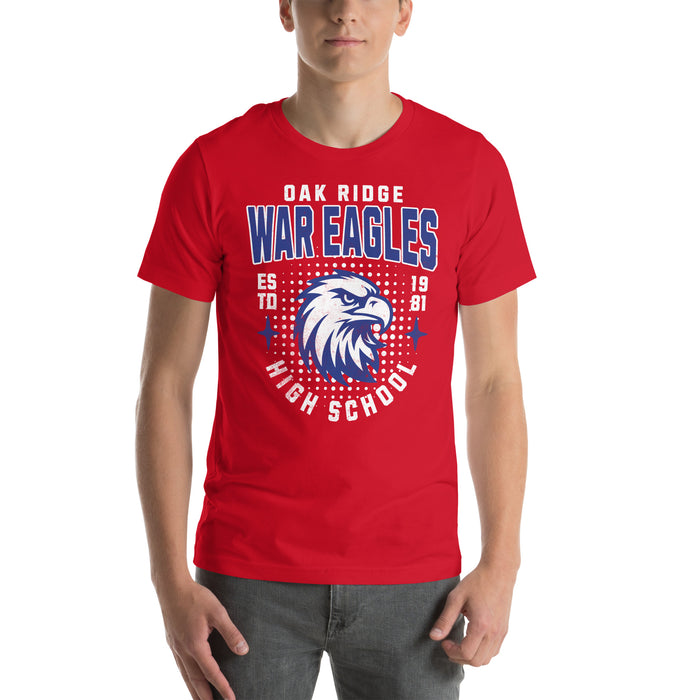 Man wearing Oak Ridge High School War Eagles Red Premium Unisex T-shirt 204