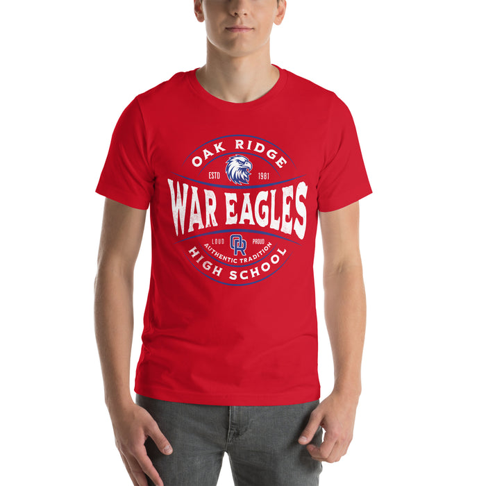 Man wearing Oak Ridge High School War Eagles Red Premium Unisex T-shirt 218