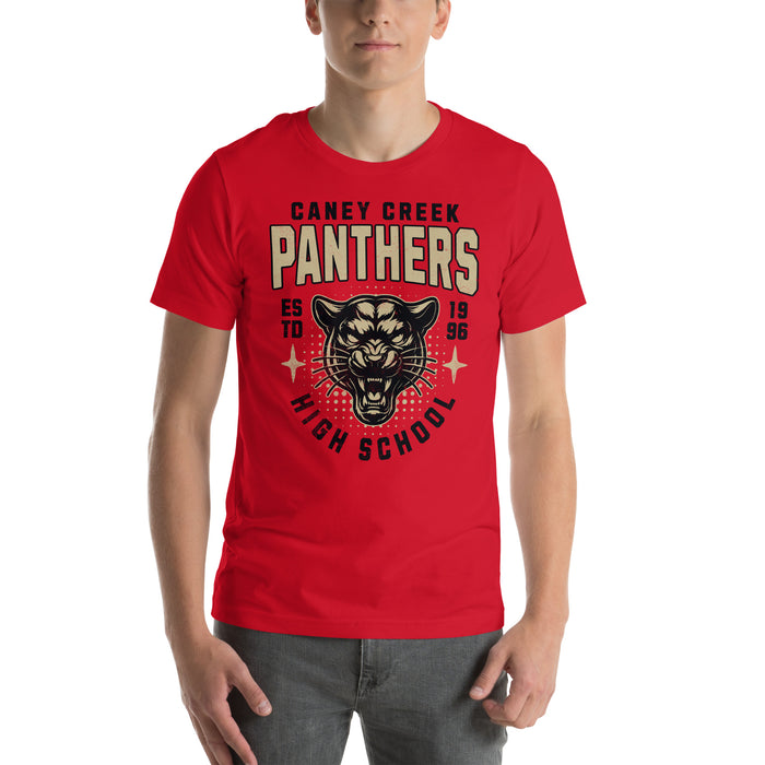 Man wearing Caney Creek High School Panthers Red Premium Unisex T-shirt 204