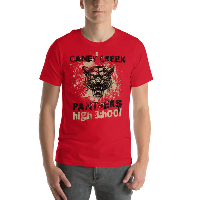 Man wearing Caney Creek High School Panthers Red Premium Unisex T-shirt 205