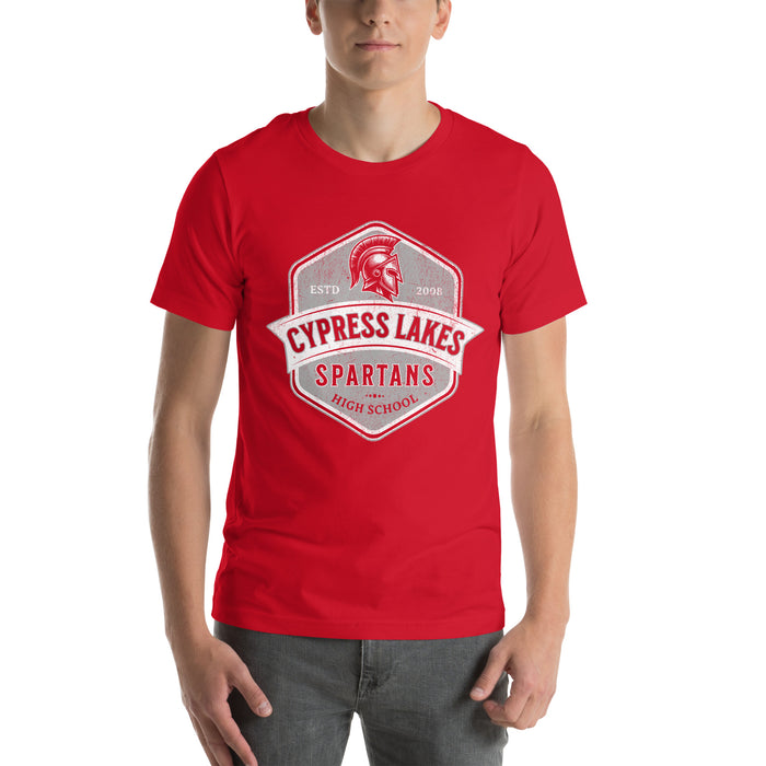 Man wearing Cypress Lakes High School Spartans Red Premium Unisex T-shirt 209