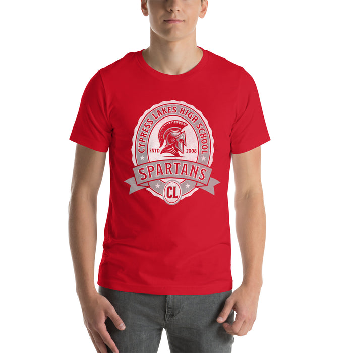 Man wearing Cypress Lakes High School Spartans Red Premium Unisex T-shirt 212