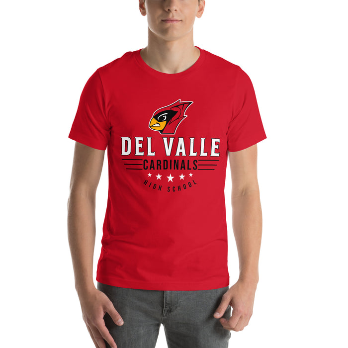 Man wearing Del Valle High School Cardinals Red Premium Unisex T-shirt 217