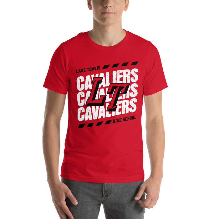 Student wearing Lake Travis High School Cavaliers Red Premium Unisex T-shirt 223