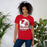 Woman wearing North Shore High School Mustangs Red Premium Unisex T-shirt 202