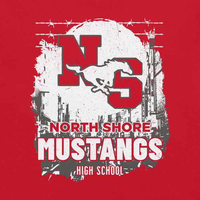 Close-up view of North Shore High School Mustangs Red Premium Unisex T-shirt 202