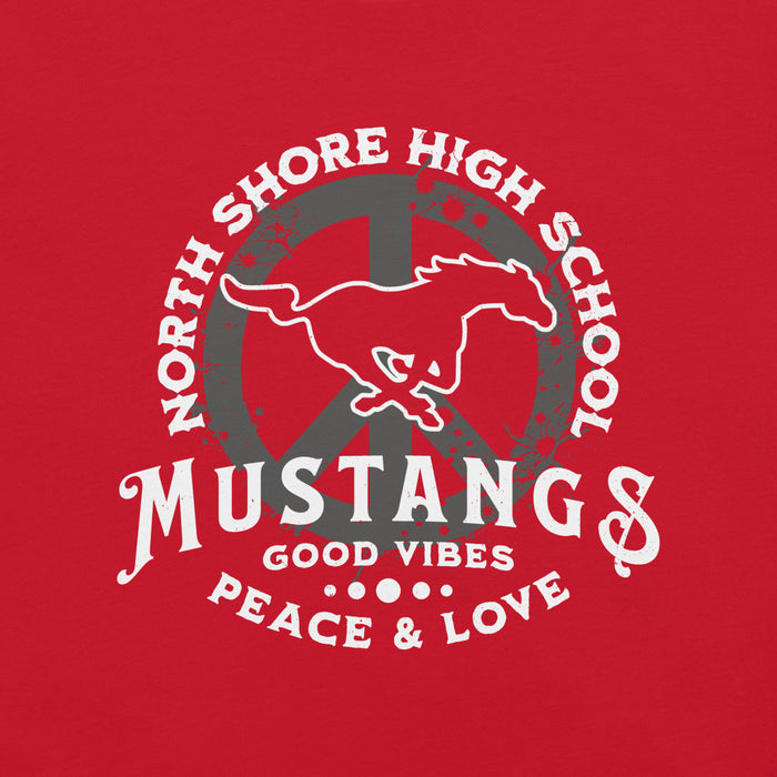 Close-up view of North Shore High School Mustangs Red Premium Unisex T-shirt 206