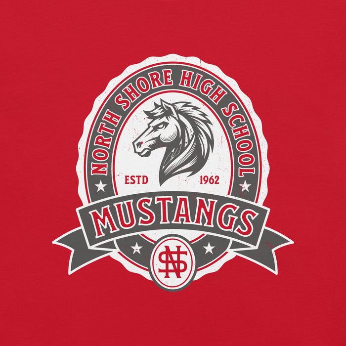 Close-up view of North Shore High School Mustangs Red Premium Unisex T-shirt 212