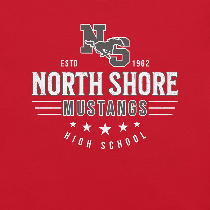 Close-up view of North Shore High School Mustangs Red Premium Unisex T-shirt 217