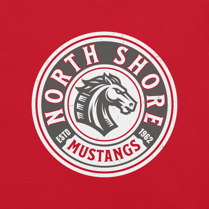 Close-up view of North Shore High School Mustangs Red Premium Unisex T-shirt 220