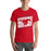 Man wearing North Shore High School Mustangs Red Premium Unisex T-shirt 223