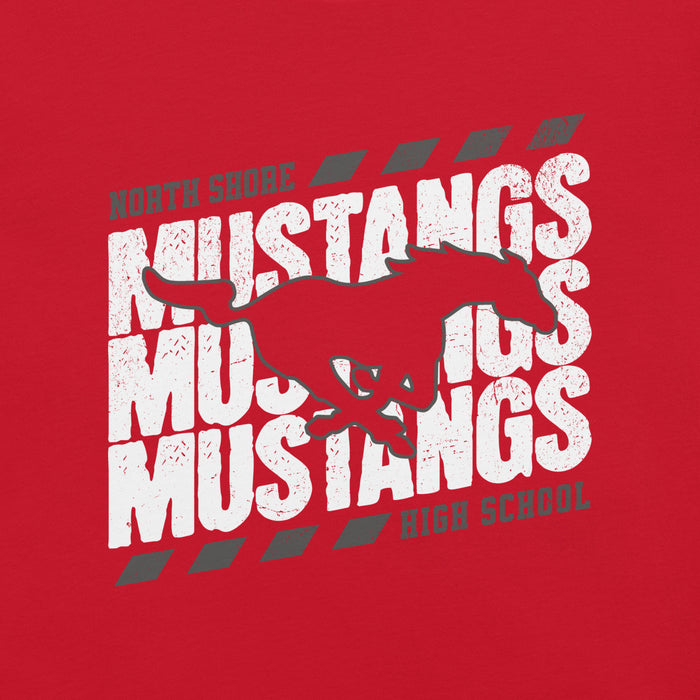 Close-up view of North Shore High School Mustangs Red Premium Unisex T-shirt 223