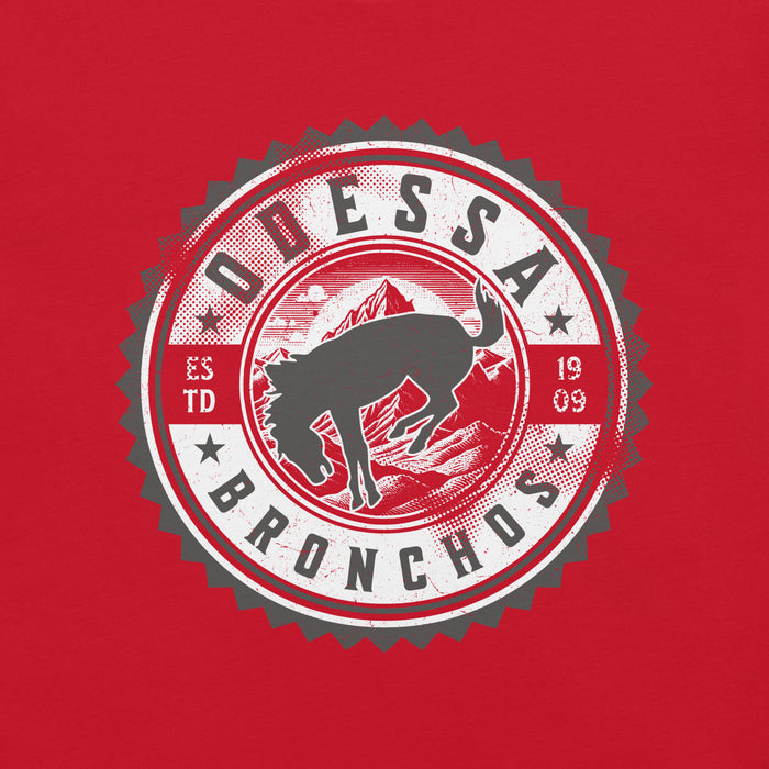 Close-up view of Odessa High School Bronchos Red Premium Unisex T-shirt 203