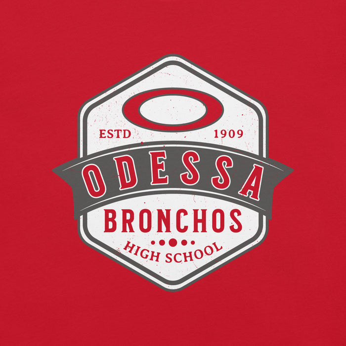 Close-up view of Odessa High School Bronchos Red Premium Unisex T-shirt 209