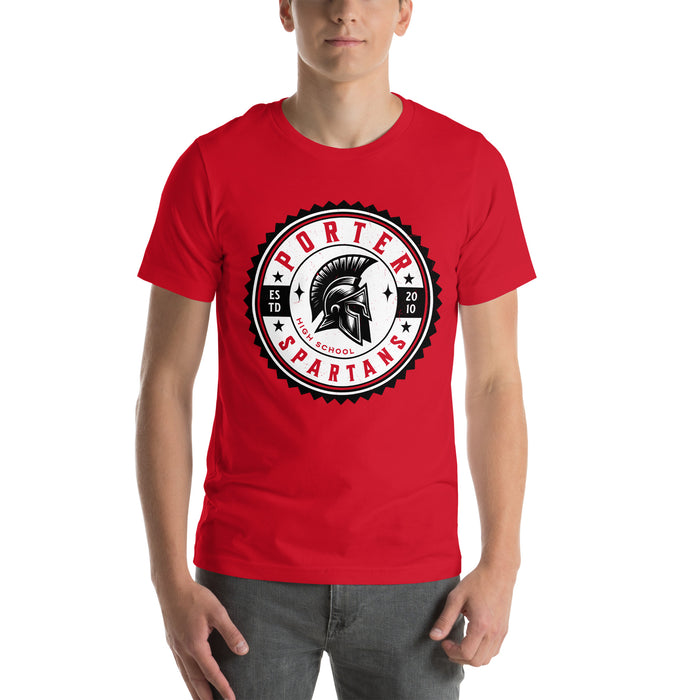 Man wearing Porter High School Spartans Red Premium Unisex T-shirt 203