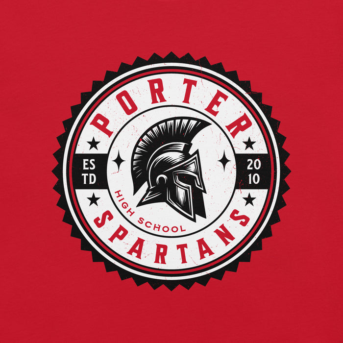 Close-up view of Porter High School Spartans Red Premium Unisex T-shirt 203