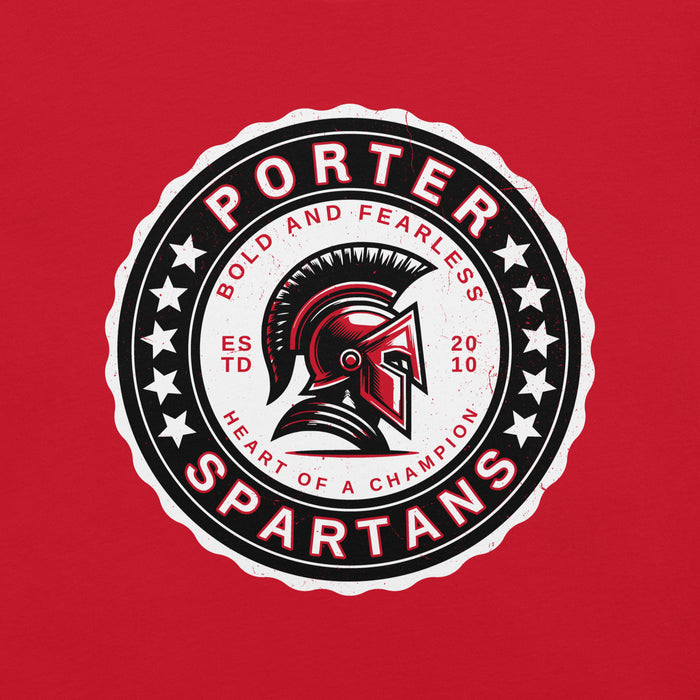 Close-up view of Porter High School Spartans Red Premium Unisex T-shirt 216