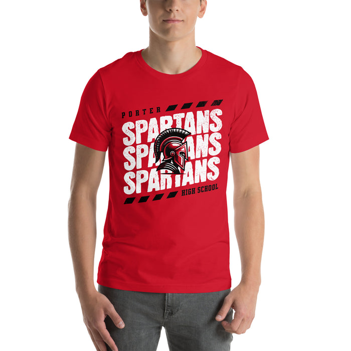 Man wearing Porter High School Spartans Red Premium Unisex T-shirt 223