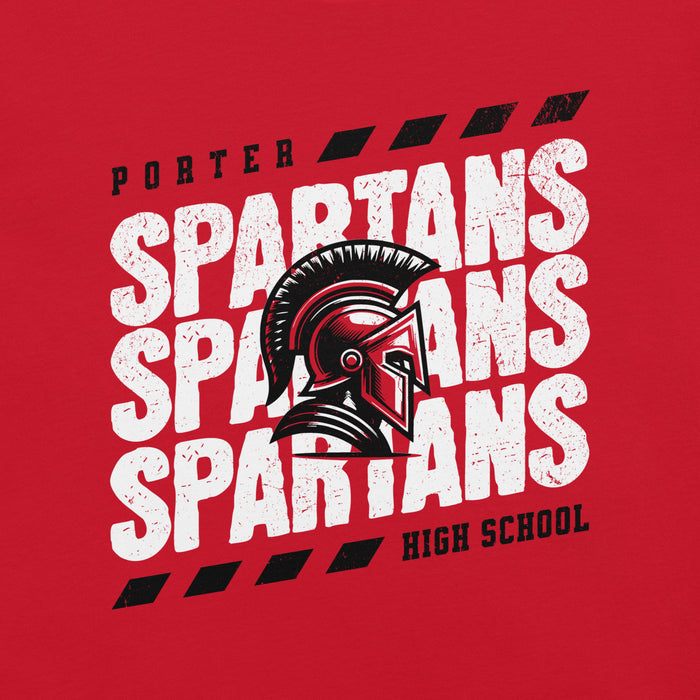 Close-up view of Porter High School Spartans Red Premium Unisex T-shirt 223