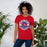 Woman wearing Sam Houston High School Texans Red Premium Unisex T-shirt 203