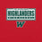 Close-up view of The Woodlands High School Highlanders Red Premium Unisex T-shirt 049