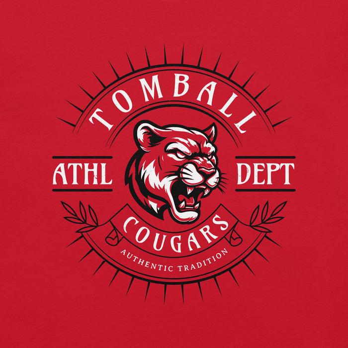 Close-up view of Tomball High School Cougars Red Premium Unisex T-shirt 201