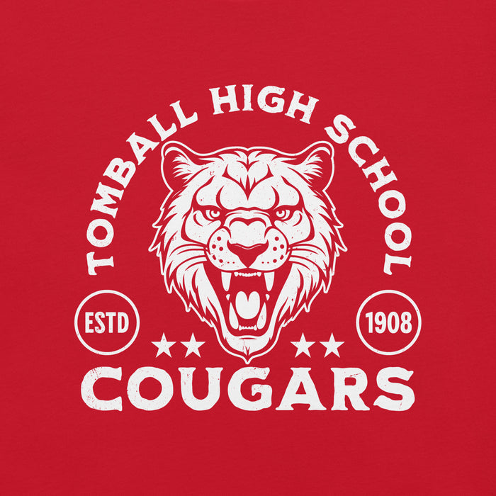 Close-up view of Tomball High School Cougars Red Premium Unisex T-shirt 208