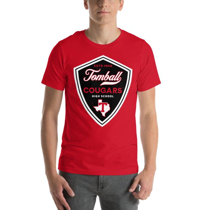 Man wearing Tomball High School Cougars Red Premium Unisex T-shirt 225