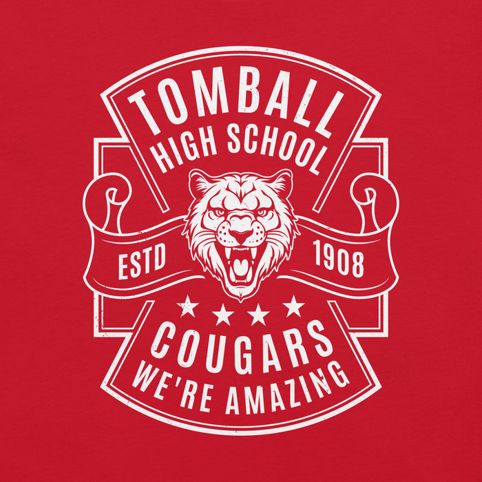 Close-up view of Tomball High School Cougars Red Premium Unisex T-shirt 207