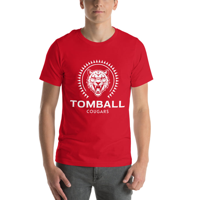 Man wearing Tomball High School Cougars Red Premium Unisex T-shirt 226