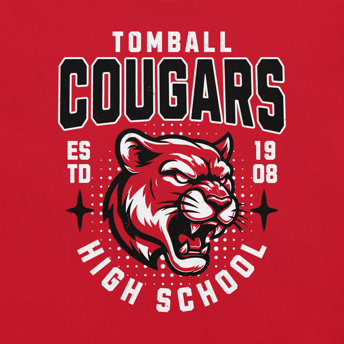 Close-up view of Tomball High School Cougars Red Premium Unisex T-shirt 204