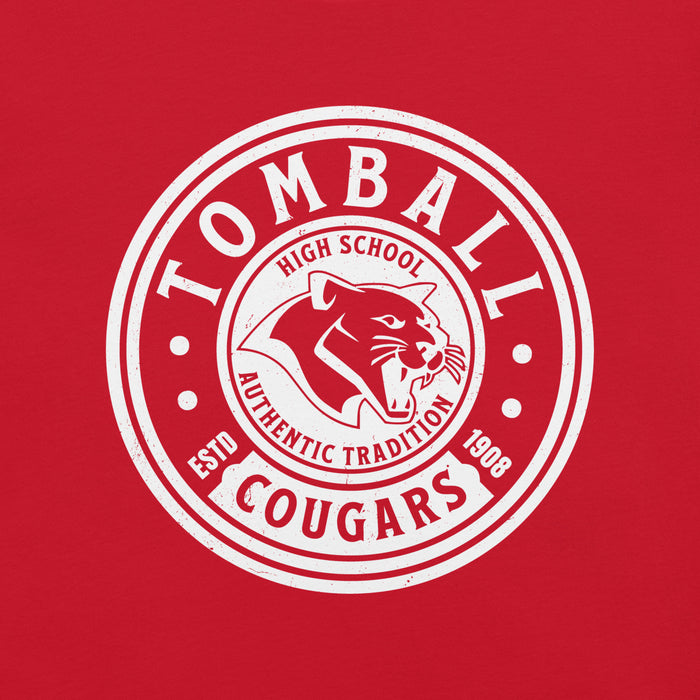 Close-up view of Tomball High School Cougars Red Premium Unisex T-shirt 220