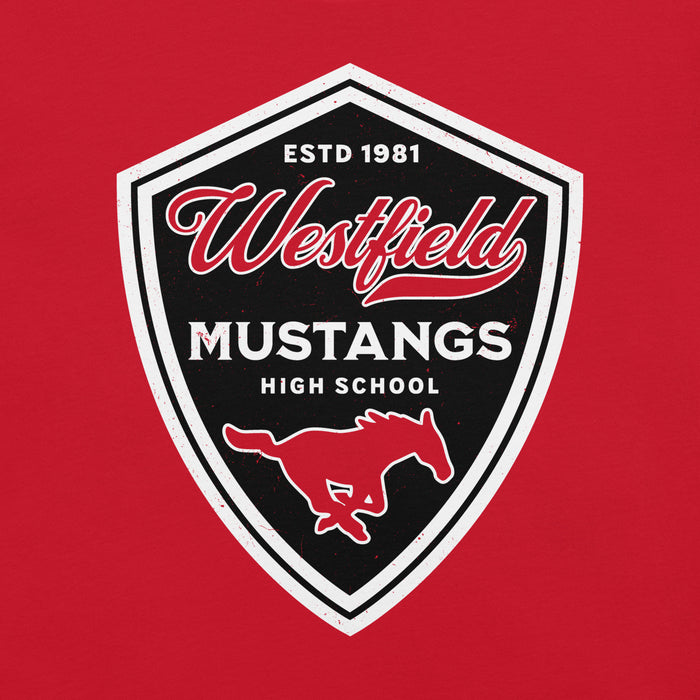 Close-up view of Westfield High School Mustangs Red Premium Unisex T-shirt 225