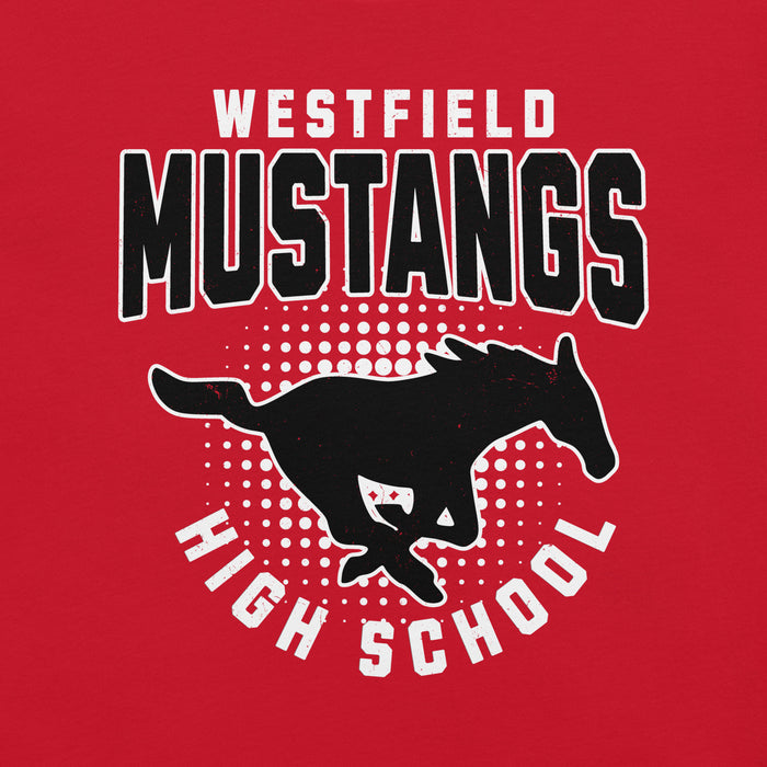 Close-up view of Westfield High School Mustangs Red Premium Unisex T-shirt 204