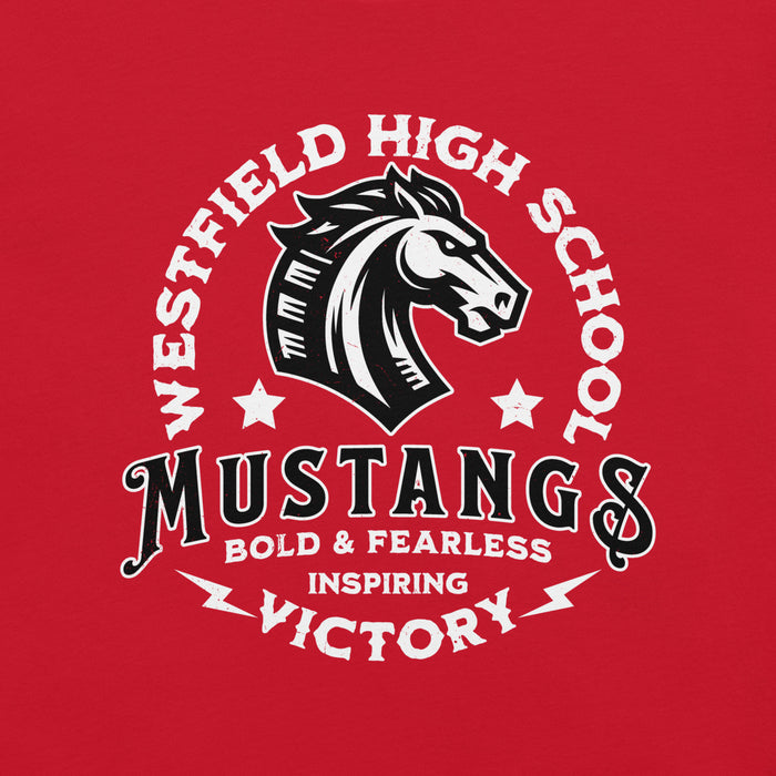 Close-up view of Westfield High School Mustangs Red Premium Unisex T-shirt 206