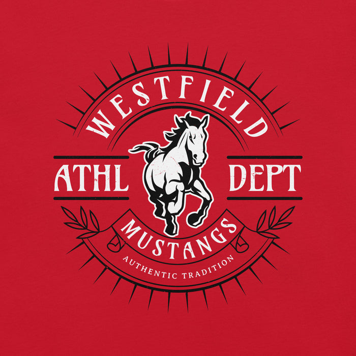 Close-up view of Westfield High School Mustangs Red Premium Unisex T-shirt 201