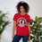 Woman wearing Westfield High School Mustangs Red Premium Unisex T-shirt 220