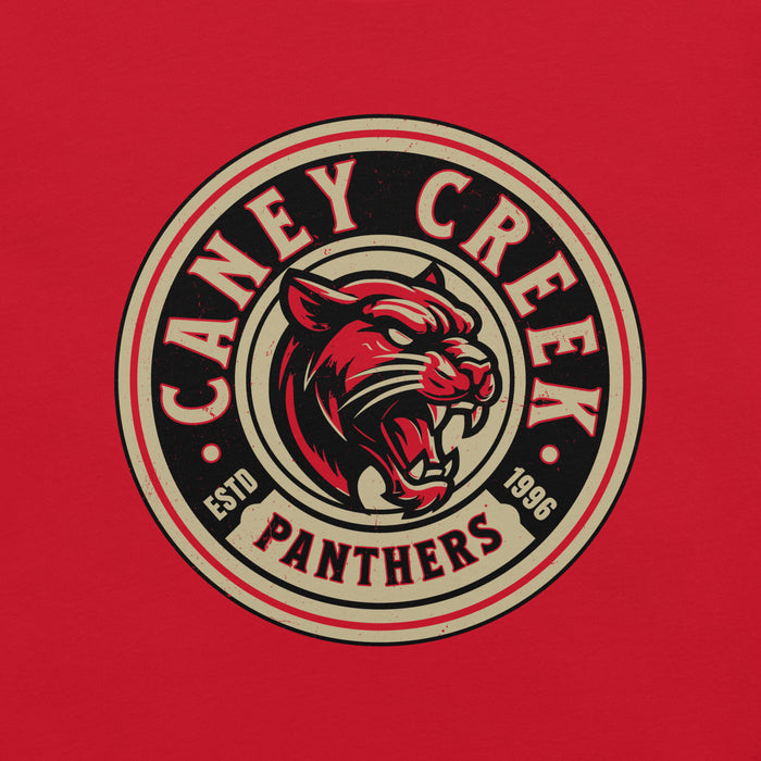 Close-up view of Caney Creek High School Panthers Red Premium Unisex T-shirt 220