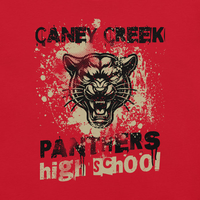 Close-up view of Caney Creek High School Panthers Red Premium Unisex T-shirt 205