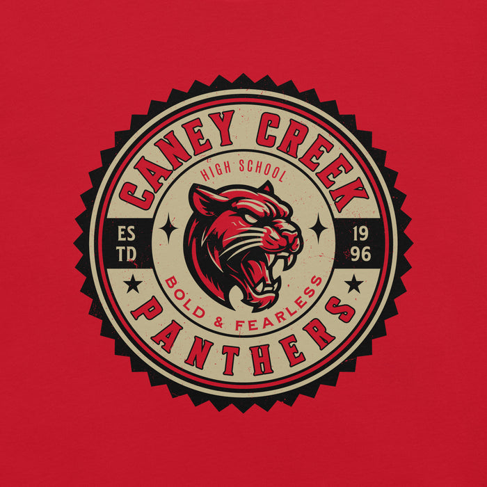 Close-up view of Caney Creek High School Panthers Red Premium Unisex T-shirt 203