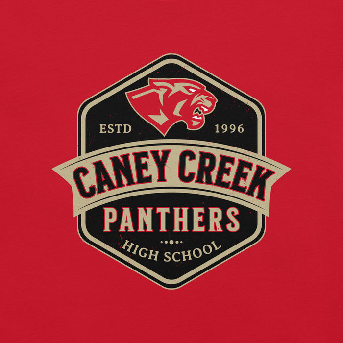 Close-up view of Caney Creek High School Panthers Red Premium Unisex T-shirt 209