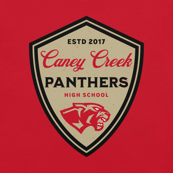 Close-up view of Caney Creek High School Panthers Red Premium Unisex T-shirt 225