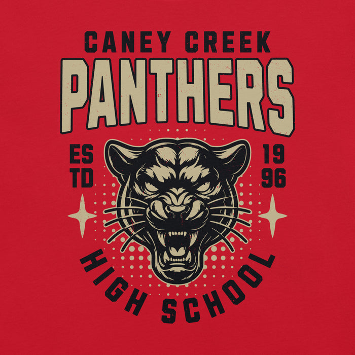Close-up view of Caney Creek High School Panthers Red Premium Unisex T-shirt 204